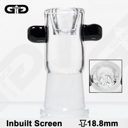 Bowl for Bong with a glass strainer Short Black Handle | 18.8 mm