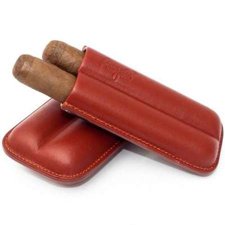 Leather Cigar Case for 2 Cigars, Brown, 16 cm / 18 mm