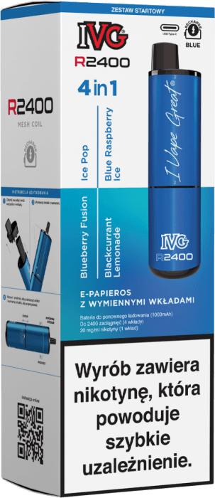 E-Zigarette POD IVG 2400 Starter Kit Blue x 4 flavours