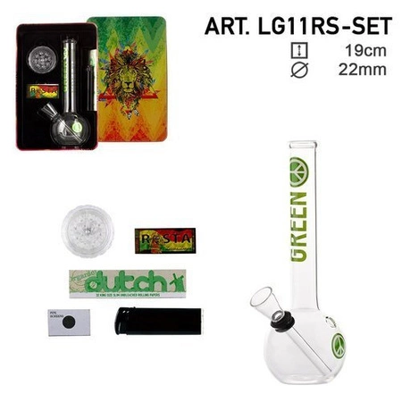 Zestaw Bongo Młynek Bibułki Filterki Sitka Pacyfa Zielony Lew 19cm