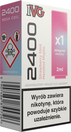 Vorgefüllter POD IVG 2400 Strawberry Mint Menthol Mojito 20mg