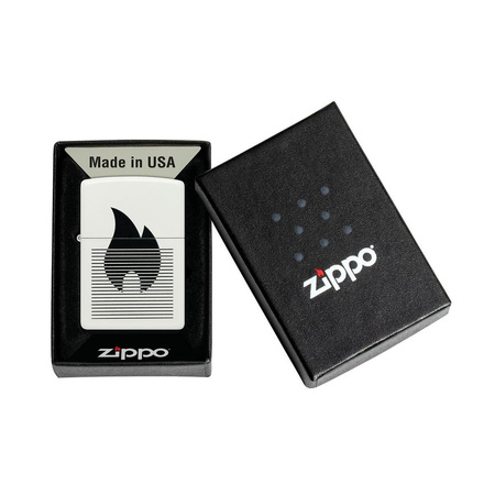 Feuerzeug ZIPPO - BLACK FLAME WHITE MATTE