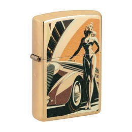 ZIPPO - Vintage Car And Woman Brass