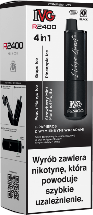 E-papieros POD IVG 2400 Starter Kit Black x 4 flavours